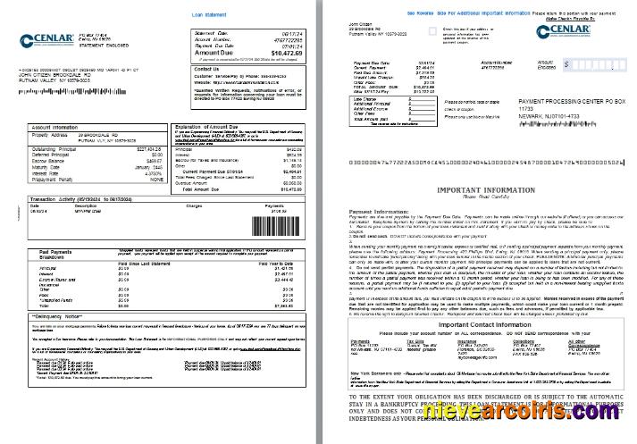 USA Central Loan Administration loan statement, 3 pages 1-2